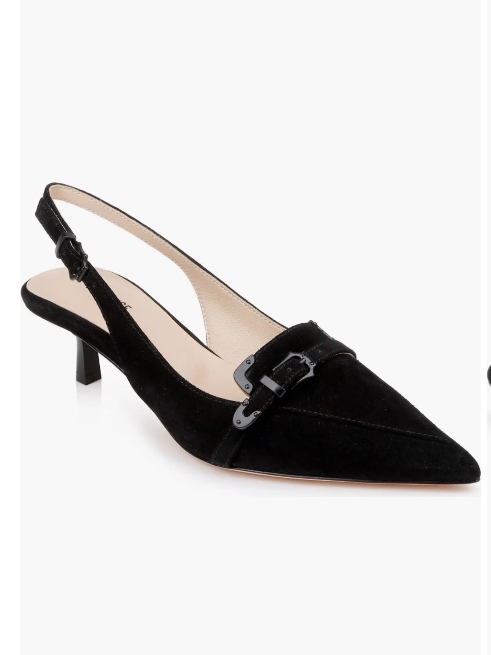 L’AGENCE Black Suede Kitten Heel: Women’s Black Suede Slingback Pointed-Toe